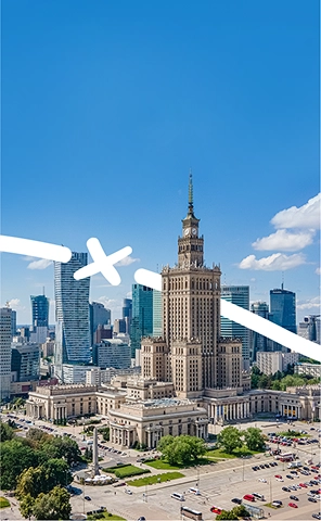 Ein Blick auf den Palast der Kultur und Wissenschaft in Warschau, eines der bekanntesten Wahrzeichen der Stadt.